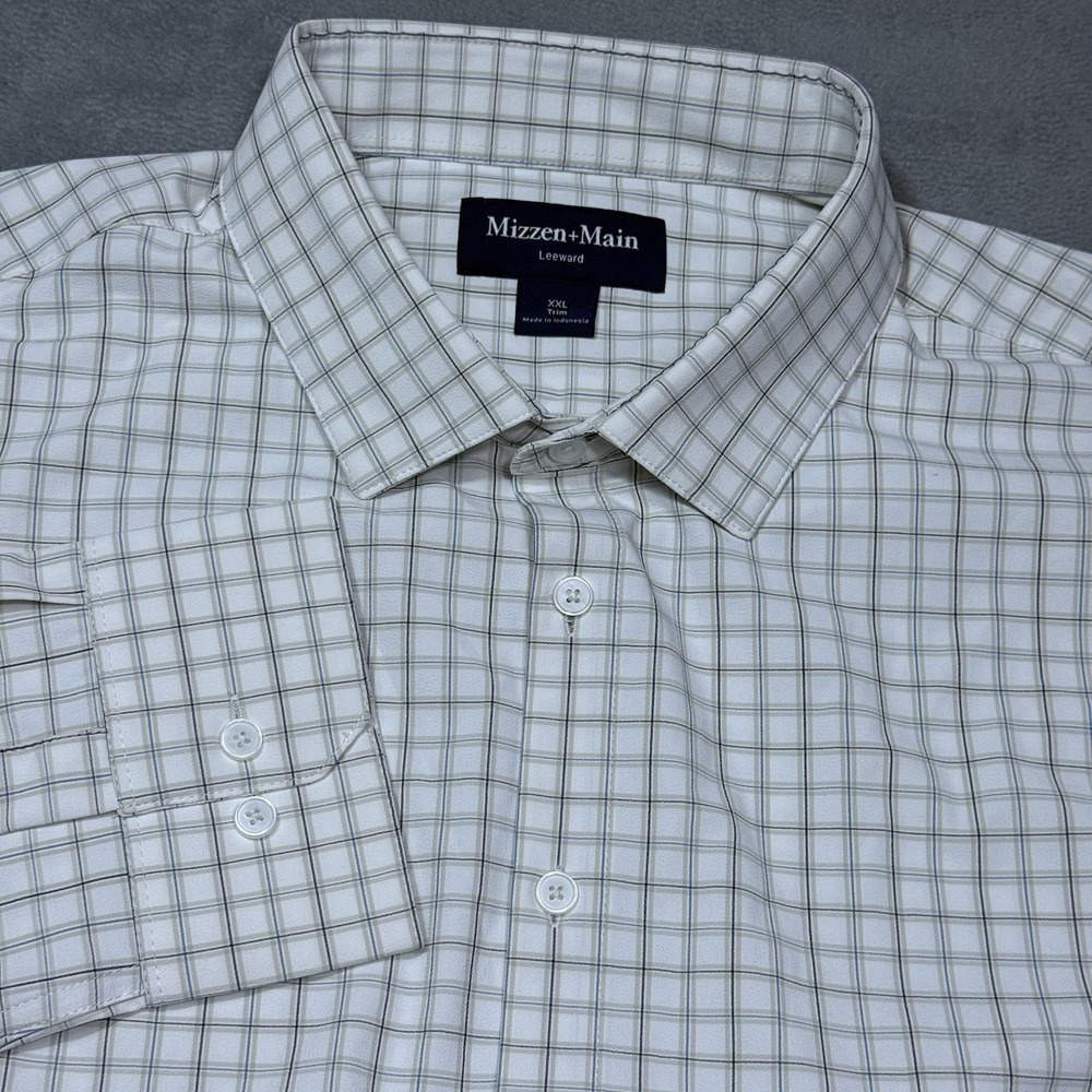 Mizzen+Main Shirt Mens XXL White Grid Check Leeward Performance Stretch Dadcore